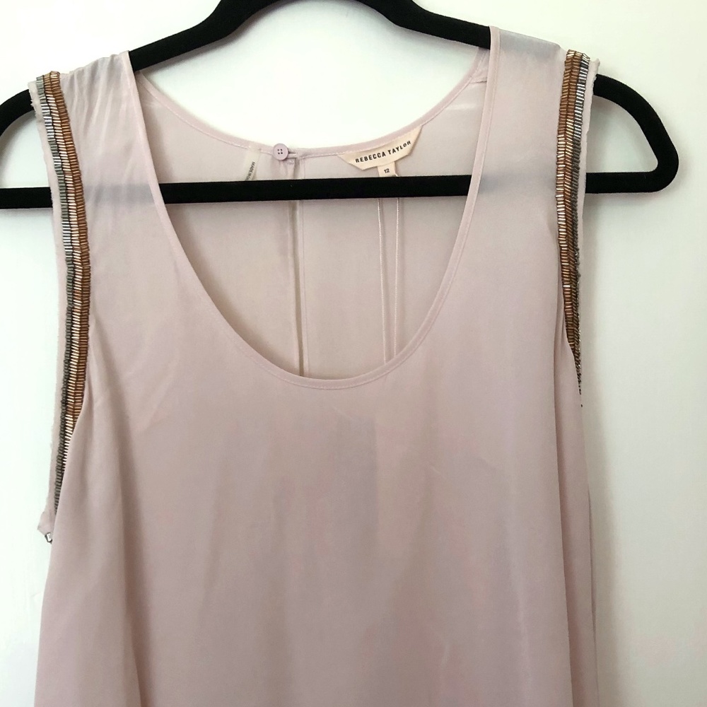 NWT Rebecca Taylor Silk Embellished Soft Pink-Mauve Sleeveless Top Sz 10